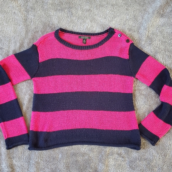 Lauren Ralph Lauren Vibrant Pink and Black Striped Knitted Sweater Size M - Picture 1 of 4